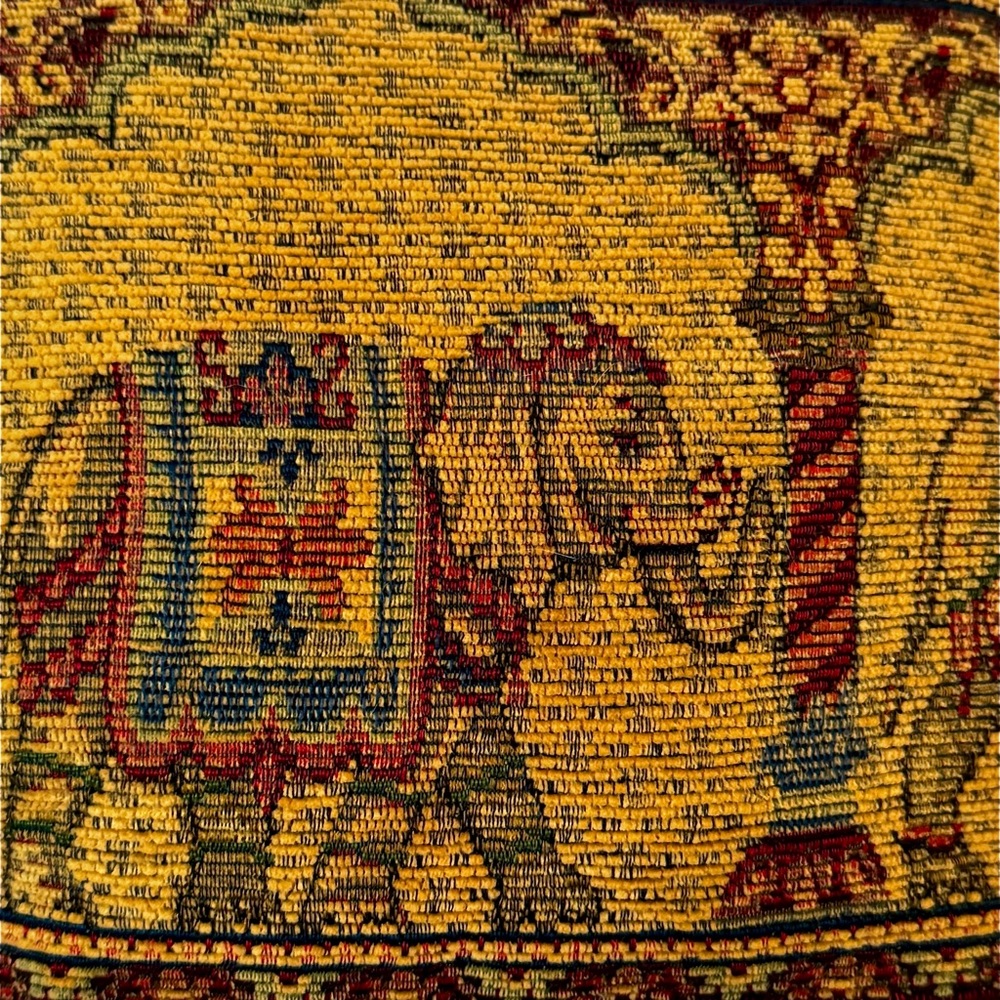Vintage Decorative Elephant Tapestry Pillow Green Burgundy Square 11.5” Fringe - Picture 6 of 12